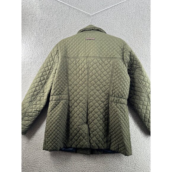 Lands End Quilted Jacket Womens Olive Diamond Pattern Button Closure Size XL 18 - Picture 2 of 9
